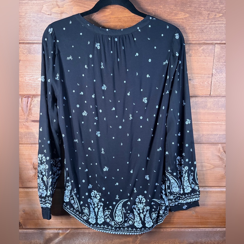 Lucky Brand Black and White Boho Print Blouse Size Small 🖤💕 - Picture 6 of 8